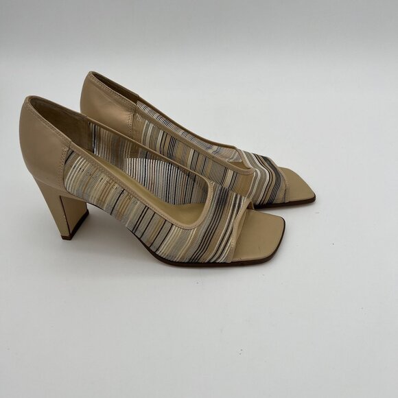 Apostrophe Womens Size 7.5 Sandy Beige Mesh & Leather Heels - Picture 2 of 6